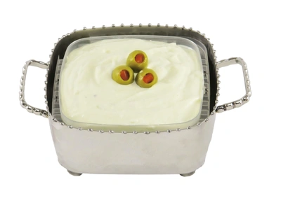 Classic Touch Decor Small Nickel Beaded Square Container Bowl With Spoon