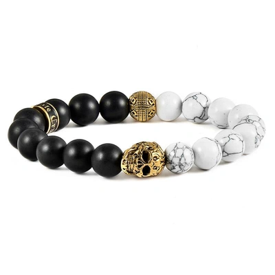 Crucible Jewelry Crucible Los Angeles Single Gold Skull Stretch Bracelet With 10mm Matte Black Onyx And Howlite Beads