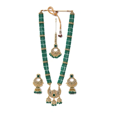 Sohi Multi Color Kundan Gold Plated Necklace Set In Green