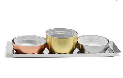 Classic Touch Decor Rectangular Tray With 3 Multi Colored Dip Container Bowls