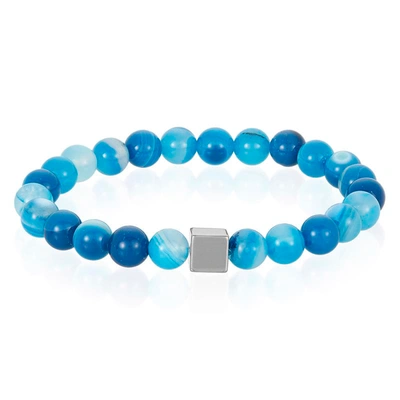 Crucible Jewelry Crucible Los Angeles 8mm Hematite Cube And Blue Banded Agate Beads Stretch Bracelet