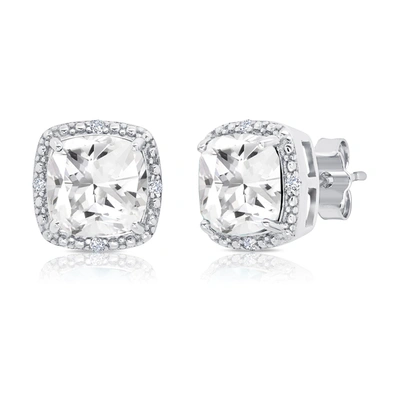 Max + Stone 7mm Cushion Cut Garnet And Diamond Accent Halo Stud Earrings In Sterling Silver