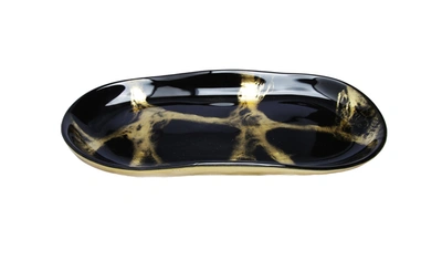 Classic Touch Decor Black And Gold Marbleized Oval Dish