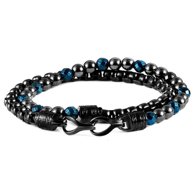 Crucible Jewelry Crucible Los Angeles Gunmetal Plated Steel And 6mm Round/faceted Blue Hematite Bracelet