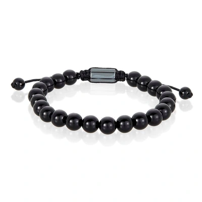 Crucible Jewelry Crucible Los Angeles Polished Black Onyx Natural Stone 8mm Beads On Adjustable Cord Tie Bracelet