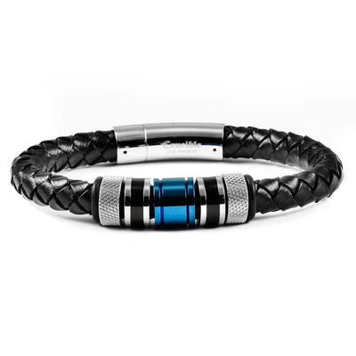 Crucible Jewelry Crucible Los Angeles Black Leather 8mm With Black And Blue Ip Stainless Steel Beads