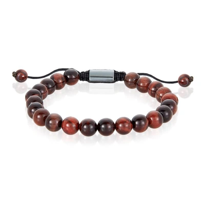 Crucible Jewelry Crucible Los Angeles Red Tiger Eye Natural Stone 8mm Beads On Adjustable Cord Tie Bracelet In Brown