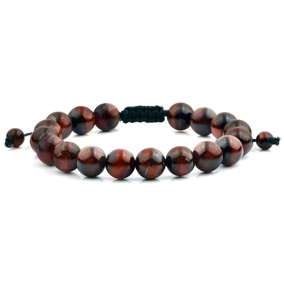 Crucible Jewelry Crucible Los Angeles Red Tiger Eye 10mm Polished Natural Stone Bead Adjustable Bracelet In Black