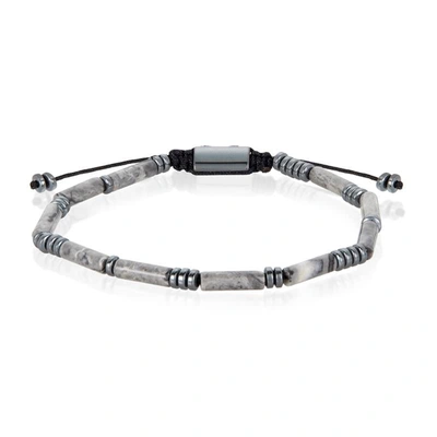Crucible Jewelry Crucible Los Angeles Hematite And Map Jasper Tube Stone Hematite Bead Adjustable Cord Tie Bracelet In Black