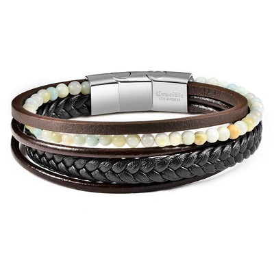 Crucible Jewelry Crucible Los Angeles Black/brown Leather With Matte Amazonite Bracelet