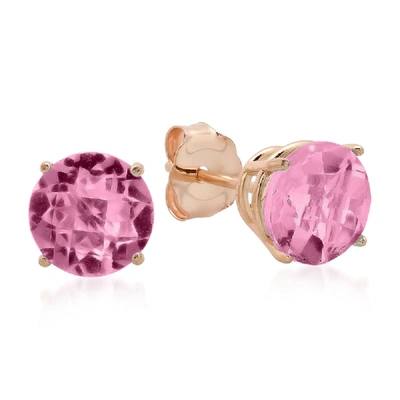 Max + Stone 10k Rose Gold 6mm Round Checkerboard Cut Pink Amethyst Stud Earrings In Purple