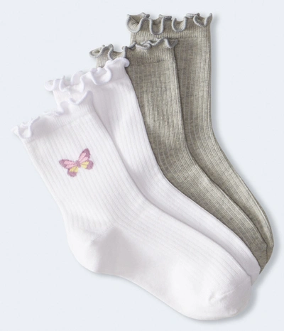 Aéropostale Butterfly Lettuce-trim Crew Sock 2-pack In White
