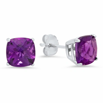 Max + Stone Sterling Silver 6mm Cushion Cut Checkerboard Gemstone Stud Earrings In Purple