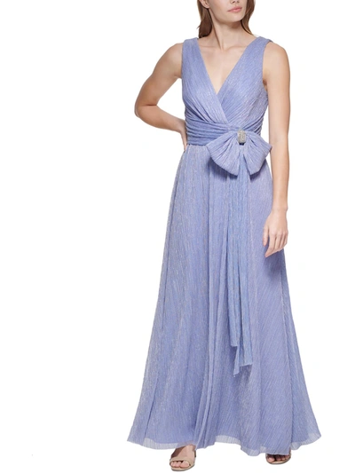 Eliza J Petites Womens Shimmer Maxi Evening Dress In Blue