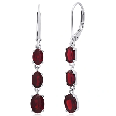 Max + Stone Gemstone Oval Shape Dangle Earrings In 925 Sterling Silver (1.5") In Red