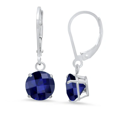 Max + Stone 10k White Gold Round Checkerboard Cut Gemstone Leverback Earrings (8mm) In Blue