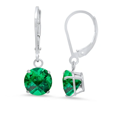 Max + Stone 10k White Gold Round Checkerboard Cut Gemstone Leverback Earrings (8mm) In Green