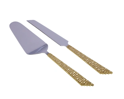 Classic Touch Decor Set Of 2 Cake Servers With Mosaic Design - 12"l