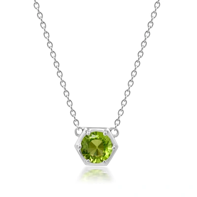 Nicole Miller Sterling Silver Round Gemstone Hexagon Stationary Pendant Necklace On 18 Inch Chain In Green