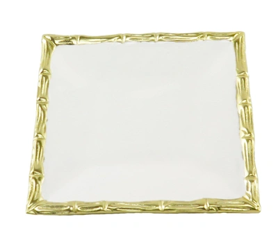 Classic Touch Decor White Enamel Square Tray With Gold Bamboo Trim