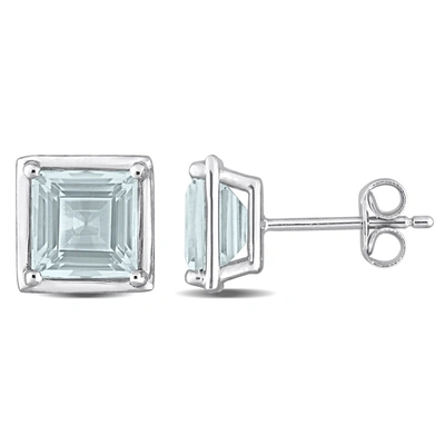 Mimi & Max 3ct Tgw Aquamarine Bezel Style Square Stud Earrings In Sterling Silver In Blue