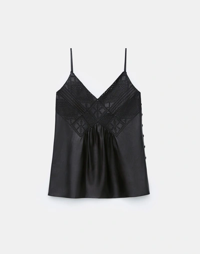 Lafayette 148 Nappa Leather Boheme V-neck Camisole In Black