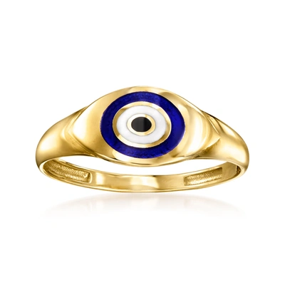 Ross-simons Multicolored Enamel Evil Eye Ring In 14kt Yellow Gold In Blue