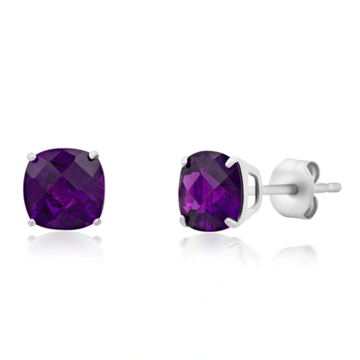 Max + Stone 14k White Gold 6mm Cushion Cut Gemstone Stud Earrings In Purple