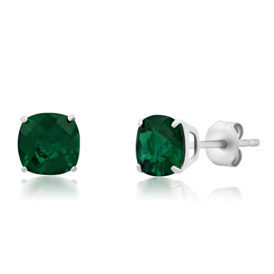 Max + Stone 14k White Gold 6mm Cushion Cut Gemstone Stud Earrings In Green