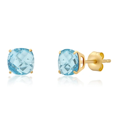 Max + Stone 14k Yellow Gold 6mm Cushion Cut Gemstone Stud Earrings In Blue