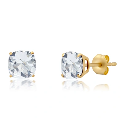 Max + Stone 14k Yellow Gold 6mm Cushion Cut Gemstone Stud Earrings In White