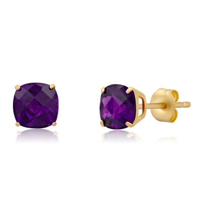 Max + Stone 14k Yellow Gold 6mm Cushion Cut Gemstone Stud Earrings In Purple