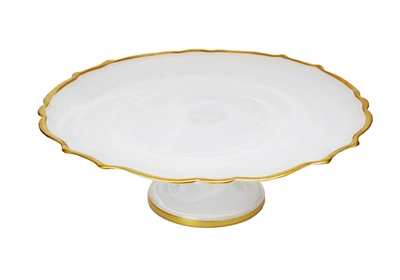 Classic Touch Decor White Alabaster Cake Stand With Gold Trim