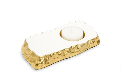Classic Touch Decor White Marble Tea Light Holder Gold Edged - 5.25"l X 2.75"w