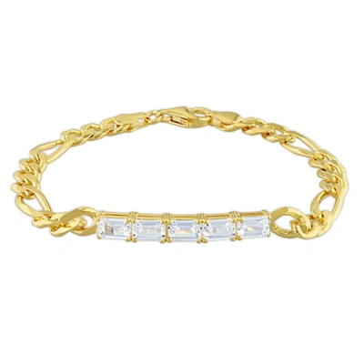 Mimi & Max 3 1/3 Ct Tgw Created White Sapphire Birthstone Link Bracelet In Yellow Plated Sterling Silver
