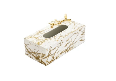 Classic Touch Decor White And Gold Marble Tissue Box With Gold Leaf Design
