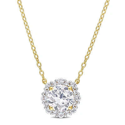 Mimi & Max 1 7/8 Ct Tgw Created White Sapphire Halo Necklace In Yellow Plated Sterling Silver