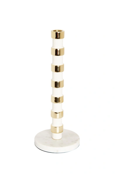 Classic Touch Decor White And Gold Taper Candle Holder On Marble Base - 12"h