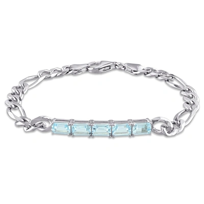 Mimi & Max 3 1/2 Ct Tgw Sky Blue Topaz Birthstone Link Bracelet In Sterling Silver