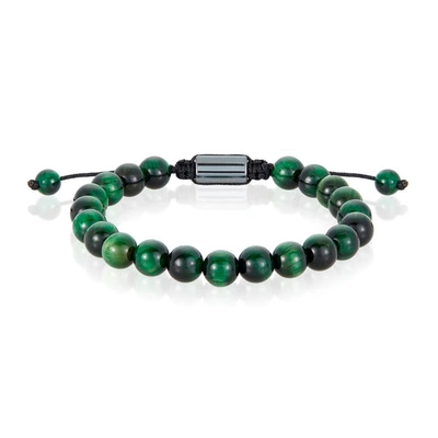 Crucible Jewelry Crucible Los Angeles Green Tiger Eye Natural Stone 8mm Beads On Adjustable Cord Tie Bracelet