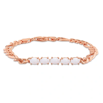 Mimi & Max 1 1/5 Ct Tgw Opal Birthstone Link Bracelet In Rose Plated Sterling Silver In Pink