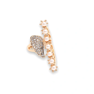 Sohi Gold Color Gold Plated Party Designer Stone Ring For Women In Silver