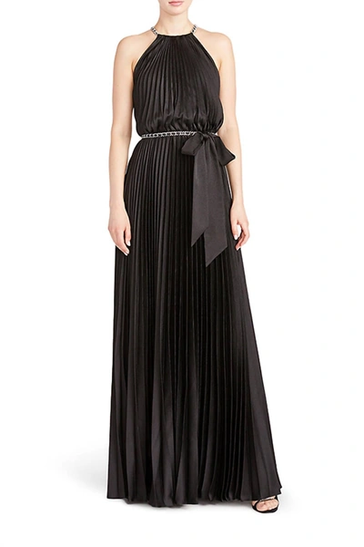 Monique Lhuillier Sleeveless Satin Long Dress In Black