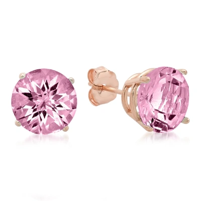 Max + Stone 10k Rose Gold 8mm Round Checkerboard Cut Stud Earrings In Pink
