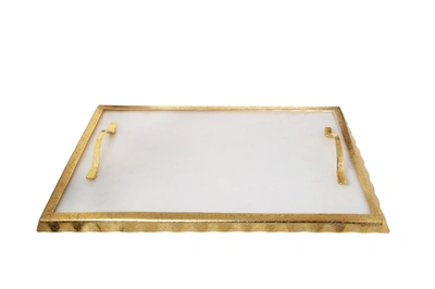 Classic Touch Decor White Marble Challah Tray With Gold Rim And Handles - 17 .25"l X 10.25"w X 1.5"h