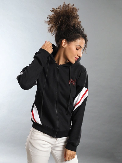 Campus Sutra Women Self Design Stylish Casual Sweatshirts In Black