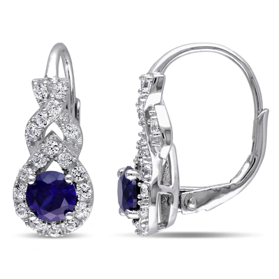 Mimi & Max 1 7/8 Ct Tgw Created Blue And White Sapphire Twist Leverback Earrings In Sterling Silver