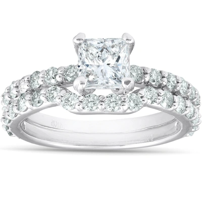Pompeii3 2 Ct Princess Cut Diamond Engagement & Wedding Ring Set 14k White Gold In Multi