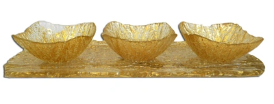 Classic Touch Decor 3 Bowls On Tray-beveled Gold