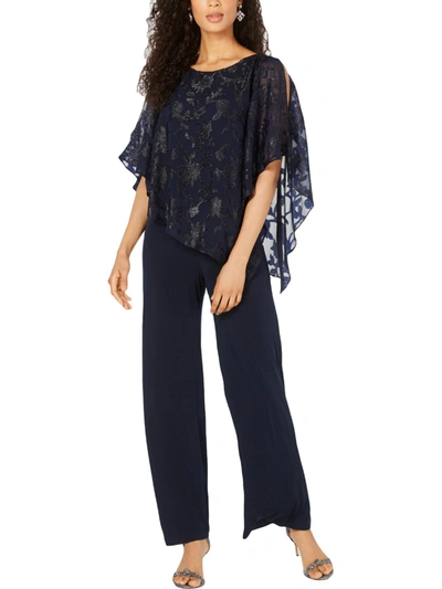 Connected Apparel Womens Overlay Wide Leg Jumpsuit In Blue
